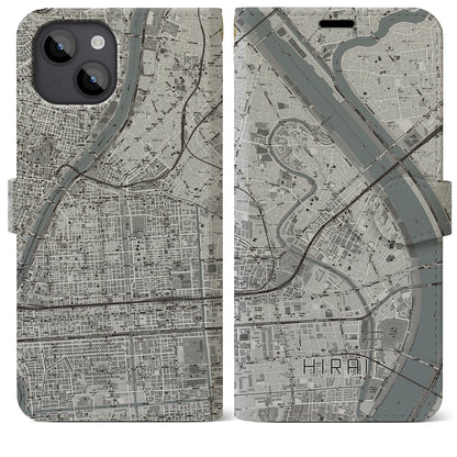 【平井（東京都）】地図柄iPhoneケース（手帳タイプ）モノトーン・iPhone 14 Plus 用