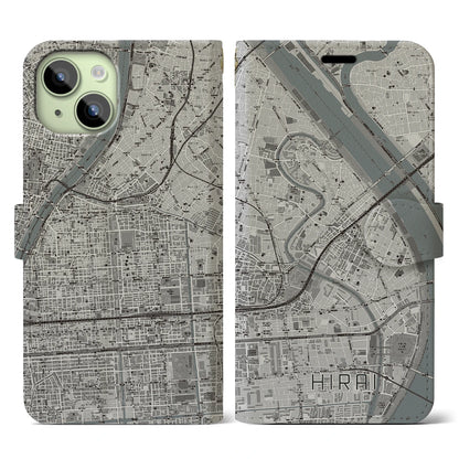 【平井（東京都）】地図柄iPhoneケース（手帳タイプ）モノトーン・iPhone 15 用