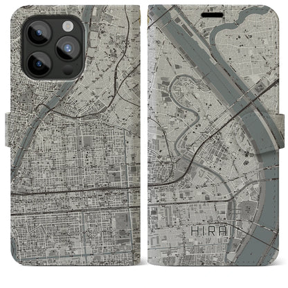 【平井（東京都）】地図柄iPhoneケース（手帳タイプ）モノトーン・iPhone 15 Pro Max 用