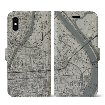 【平井（東京都）】地図柄iPhoneケース（手帳タイプ）モノトーン・iPhone XS / X 用