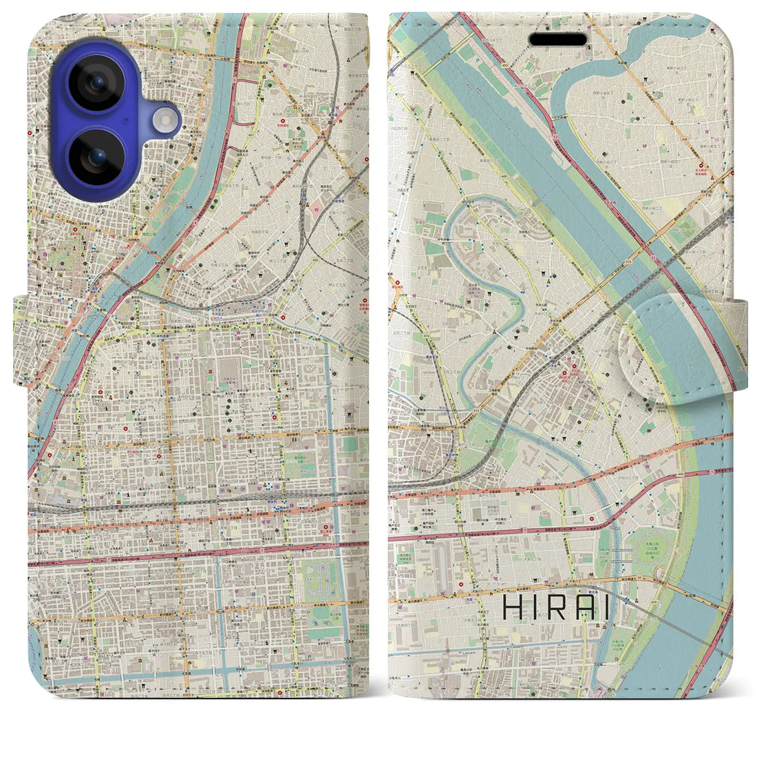【平井(東京都)】地図柄iPhoneケース(手帳タイプ)ナチュラル・iPhone 16 Pro Max 用