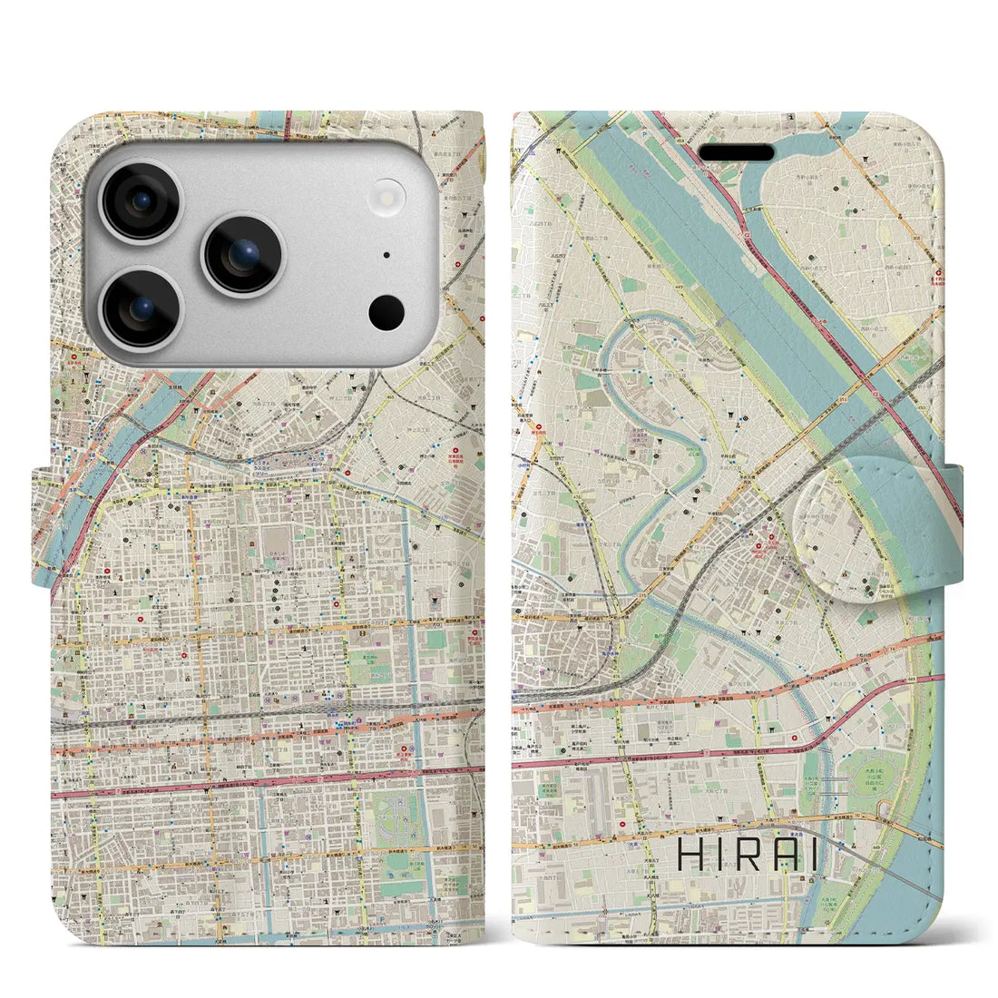 【平井(東京都)】地図柄iPhoneケース(手帳タイプ)ナチュラル・iPhone 17 Pro Max 用