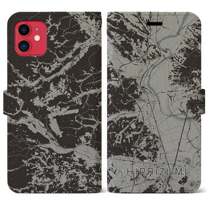 【平泉（岩手県）】地図柄iPhoneケース（手帳タイプ）モノトーン・iPhone 11 用
