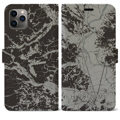 【平泉（岩手県）】地図柄iPhoneケース（手帳タイプ）モノトーン・iPhone 11 Pro Max 用