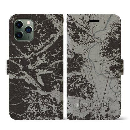 【平泉（岩手県）】地図柄iPhoneケース（手帳タイプ）モノトーン・iPhone 11 Pro 用