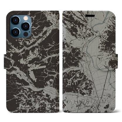 【平泉（岩手県）】地図柄iPhoneケース（手帳タイプ）モノトーン・iPhone 12 / 12 Pro 用