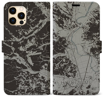 【平泉（岩手県）】地図柄iPhoneケース（手帳タイプ）モノトーン・iPhone 12 Pro Max 用