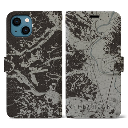 【平泉（岩手県）】地図柄iPhoneケース（手帳タイプ）モノトーン・iPhone 13 用