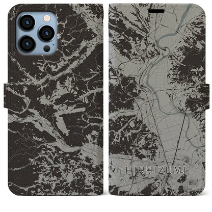 【平泉（岩手県）】地図柄iPhoneケース（手帳タイプ）モノトーン・iPhone 13 Pro Max 用