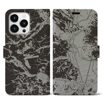 【平泉（岩手県）】地図柄iPhoneケース（手帳タイプ）モノトーン・iPhone 13 Pro 用