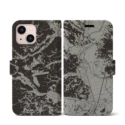 【平泉（岩手県）】地図柄iPhoneケース（手帳タイプ）モノトーン・iPhone 13 mini 用