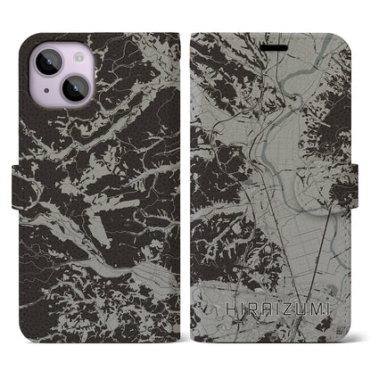 【平泉（岩手県）】地図柄iPhoneケース（手帳タイプ）モノトーン・iPhone 14 用