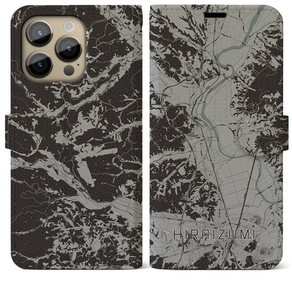 【平泉（岩手県）】地図柄iPhoneケース（手帳タイプ）モノトーン・iPhone 14 Pro Max 用