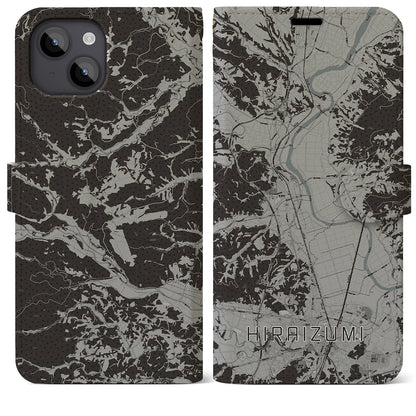 【平泉（岩手県）】地図柄iPhoneケース（手帳タイプ）モノトーン・iPhone 14 Plus 用