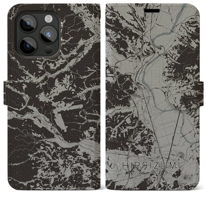 【平泉（岩手県）】地図柄iPhoneケース（手帳タイプ）モノトーン・iPhone 15 Pro Max 用