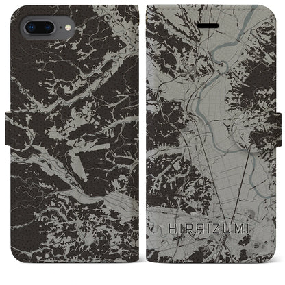 【平泉（岩手県）】地図柄iPhoneケース（手帳タイプ）モノトーン・iPhone 8Plus /7Plus / 6sPlus / 6Plus 用