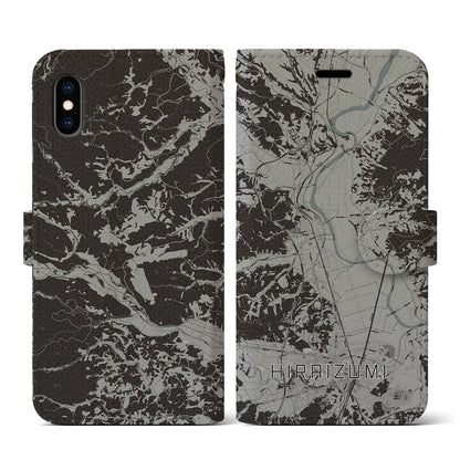 【平泉（岩手県）】地図柄iPhoneケース（手帳タイプ）モノトーン・iPhone XS / X 用