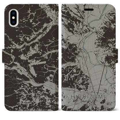 【平泉（岩手県）】地図柄iPhoneケース（手帳タイプ）モノトーン・iPhone XS Max 用