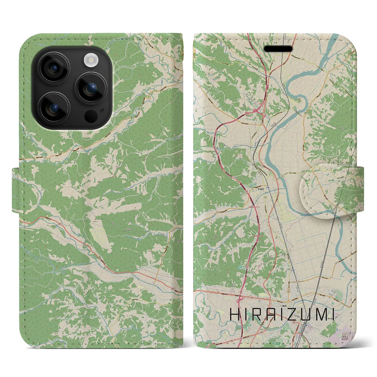 【平泉（岩手県）】地図柄iPhoneケース（手帳タイプ）ナチュラル・iPhone 16 用