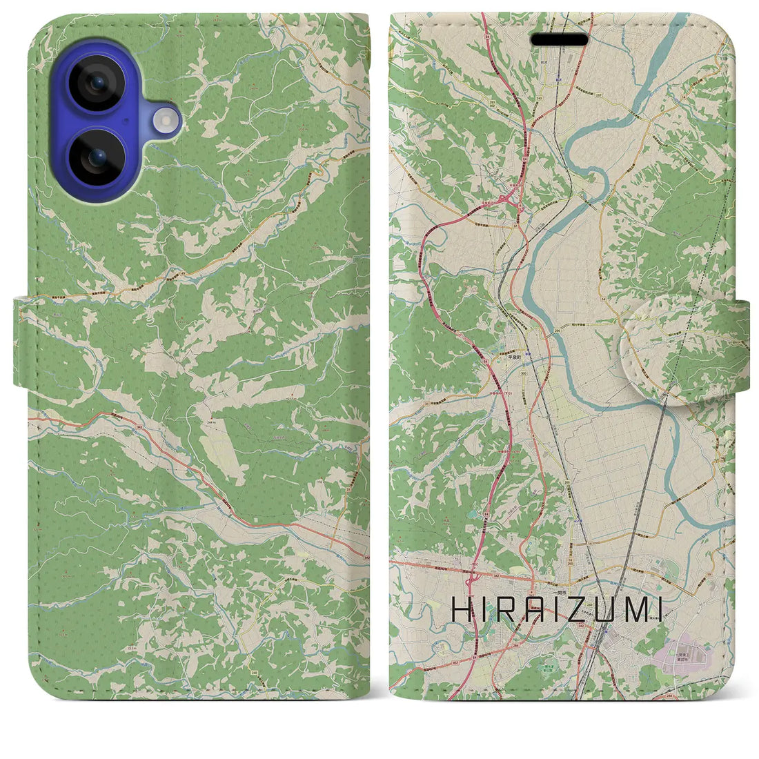 【平泉（岩手県）】地図柄iPhoneケース（手帳タイプ）ナチュラル・iPhone 16 Pro Max 用