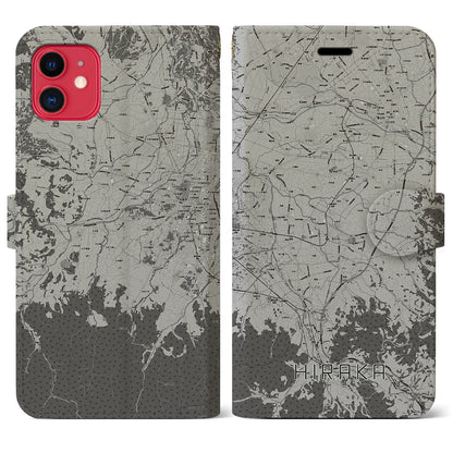 【平賀（青森県）】地図柄iPhoneケース（手帳タイプ）モノトーン・iPhone 11 用