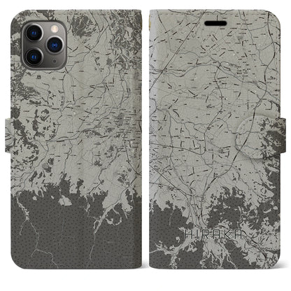 【平賀（青森県）】地図柄iPhoneケース（手帳タイプ）モノトーン・iPhone 11 Pro Max 用