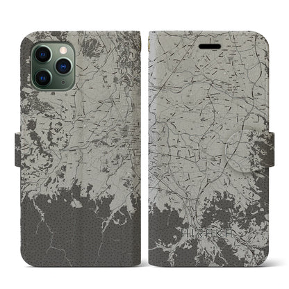【平賀（青森県）】地図柄iPhoneケース（手帳タイプ）モノトーン・iPhone 11 Pro 用