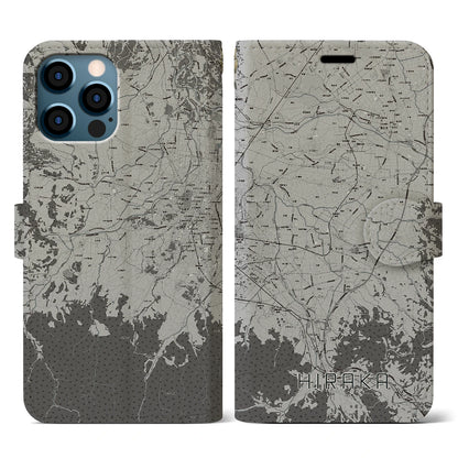 【平賀（青森県）】地図柄iPhoneケース（手帳タイプ）モノトーン・iPhone 12 / 12 Pro 用