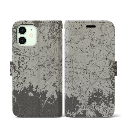 【平賀（青森県）】地図柄iPhoneケース（手帳タイプ）モノトーン・iPhone 12 mini 用