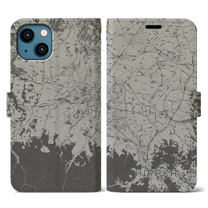 【平賀（青森県）】地図柄iPhoneケース（手帳タイプ）モノトーン・iPhone 13 用