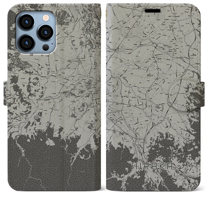 【平賀（青森県）】地図柄iPhoneケース（手帳タイプ）モノトーン・iPhone 13 Pro Max 用