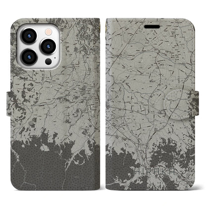 【平賀（青森県）】地図柄iPhoneケース（手帳タイプ）モノトーン・iPhone 13 Pro 用