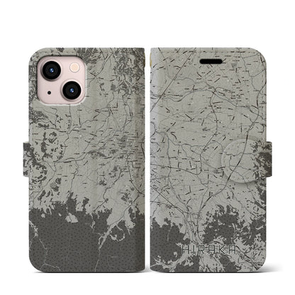 【平賀（青森県）】地図柄iPhoneケース（手帳タイプ）モノトーン・iPhone 13 mini 用