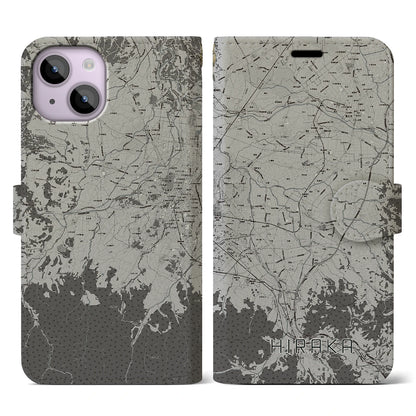 【平賀（青森県）】地図柄iPhoneケース（手帳タイプ）モノトーン・iPhone 14 用