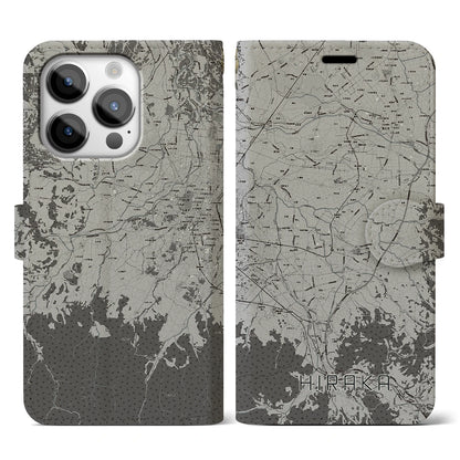 【平賀（青森県）】地図柄iPhoneケース（手帳タイプ）モノトーン・iPhone 14 Pro 用