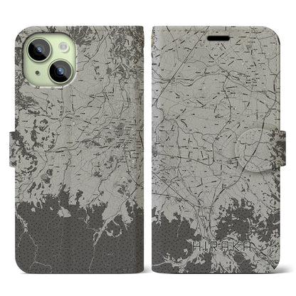 【平賀（青森県）】地図柄iPhoneケース（手帳タイプ）モノトーン・iPhone 15 用