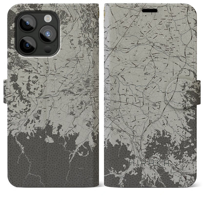 【平賀（青森県）】地図柄iPhoneケース（手帳タイプ）モノトーン・iPhone 15 Pro Max 用