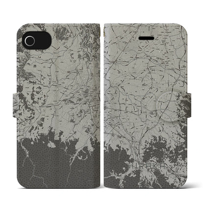 【平賀（青森県）】地図柄iPhoneケース（手帳タイプ）モノトーン・iPhone SE（第3 / 第2世代） / 8 / 7 / 6s / 6 用