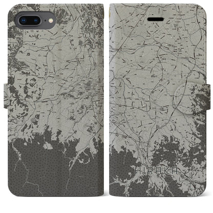 【平賀（青森県）】地図柄iPhoneケース（手帳タイプ）モノトーン・iPhone 8Plus /7Plus / 6sPlus / 6Plus 用