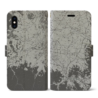 【平賀（青森県）】地図柄iPhoneケース（手帳タイプ）モノトーン・iPhone XS / X 用