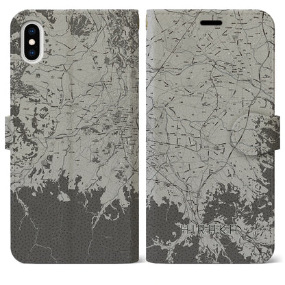 【平賀（青森県）】地図柄iPhoneケース（手帳タイプ）モノトーン・iPhone XS Max 用