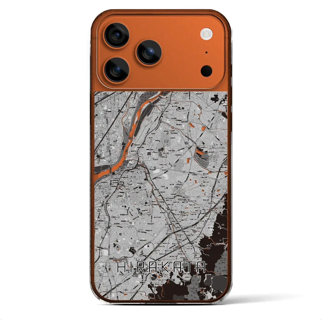 【枚方（大阪府）】地図柄iPhoneケース（クリアタイプ）モノトーン・iPhone 17 Pro Max 用