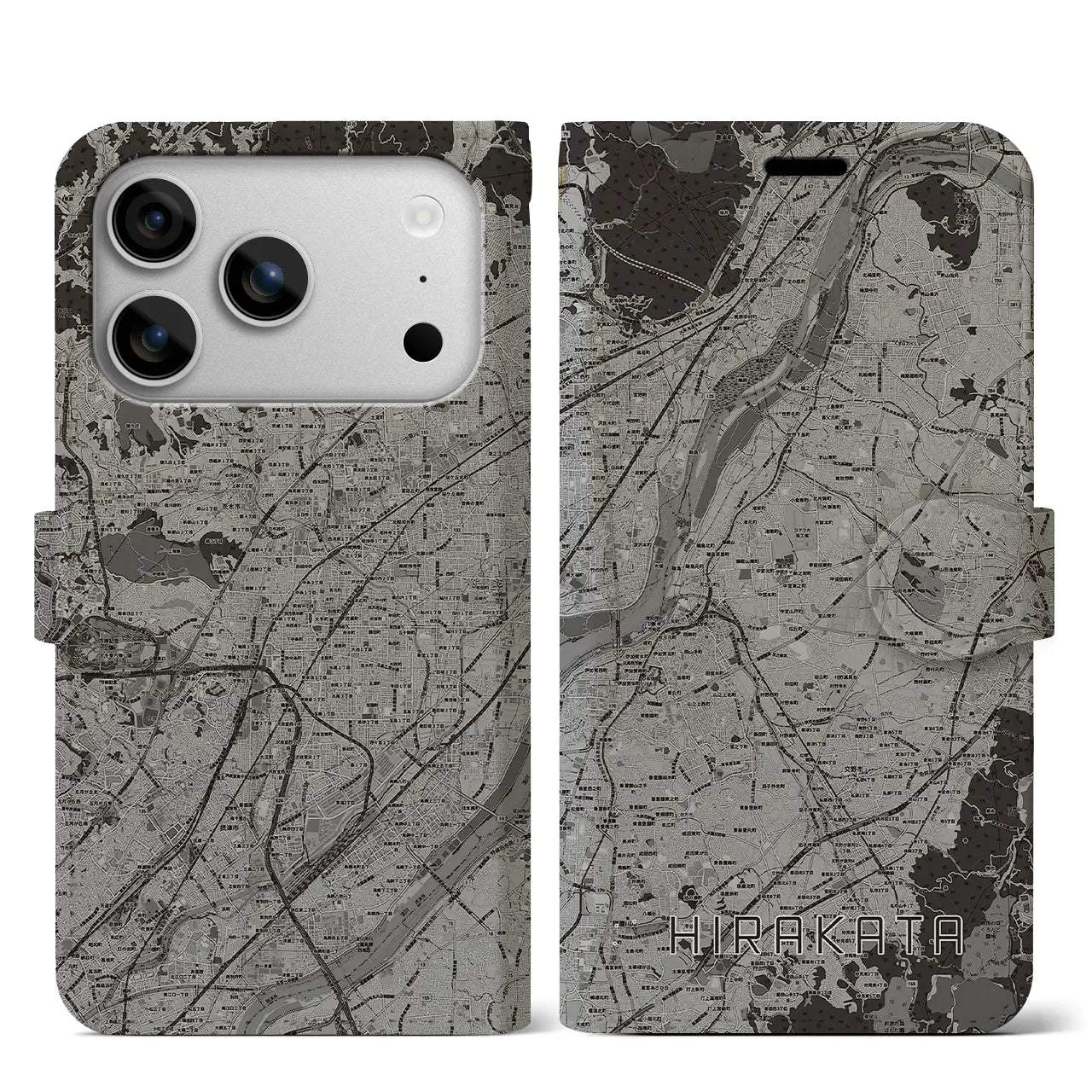 【枚方（大阪府）】地図柄iPhoneケース（手帳タイプ）