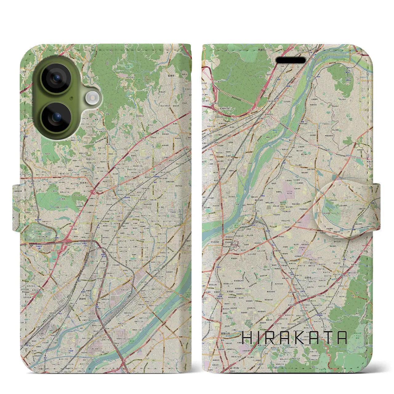 【枚方（大阪府）】地図柄iPhoneケース（手帳タイプ）