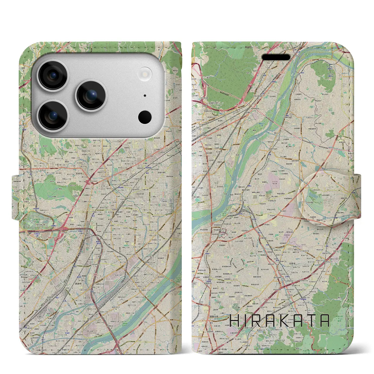 【枚方（大阪府）】地図柄iPhoneケース（手帳タイプ）