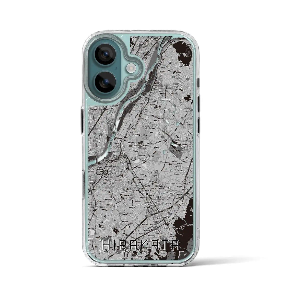 【枚方(大阪府)】地図柄iPhoneケース(MagSafeタイプ)モノトーン・iPhone 16 Pro 用