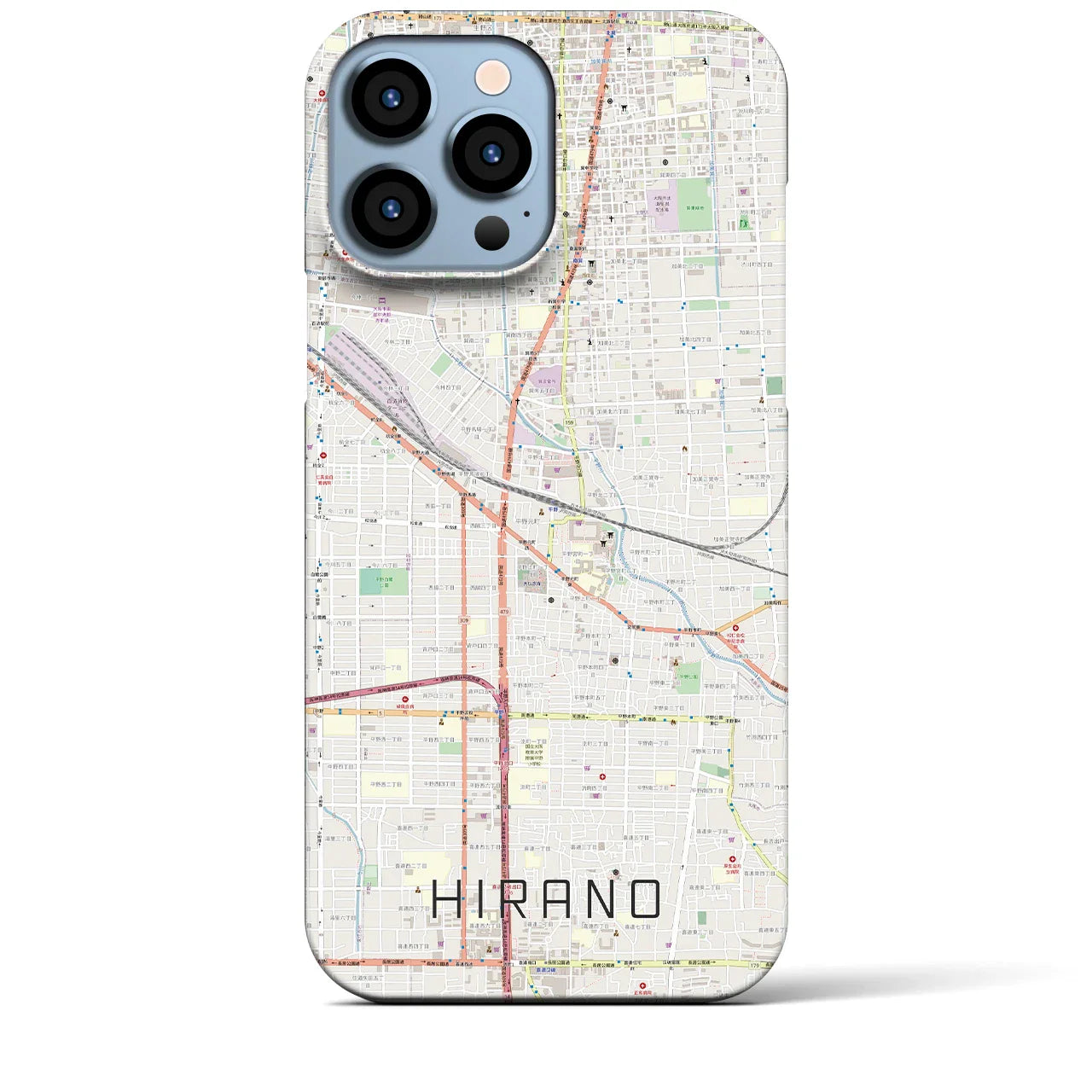 【平野（大阪府）】地図柄iPhoneケース（バックカバータイプ）