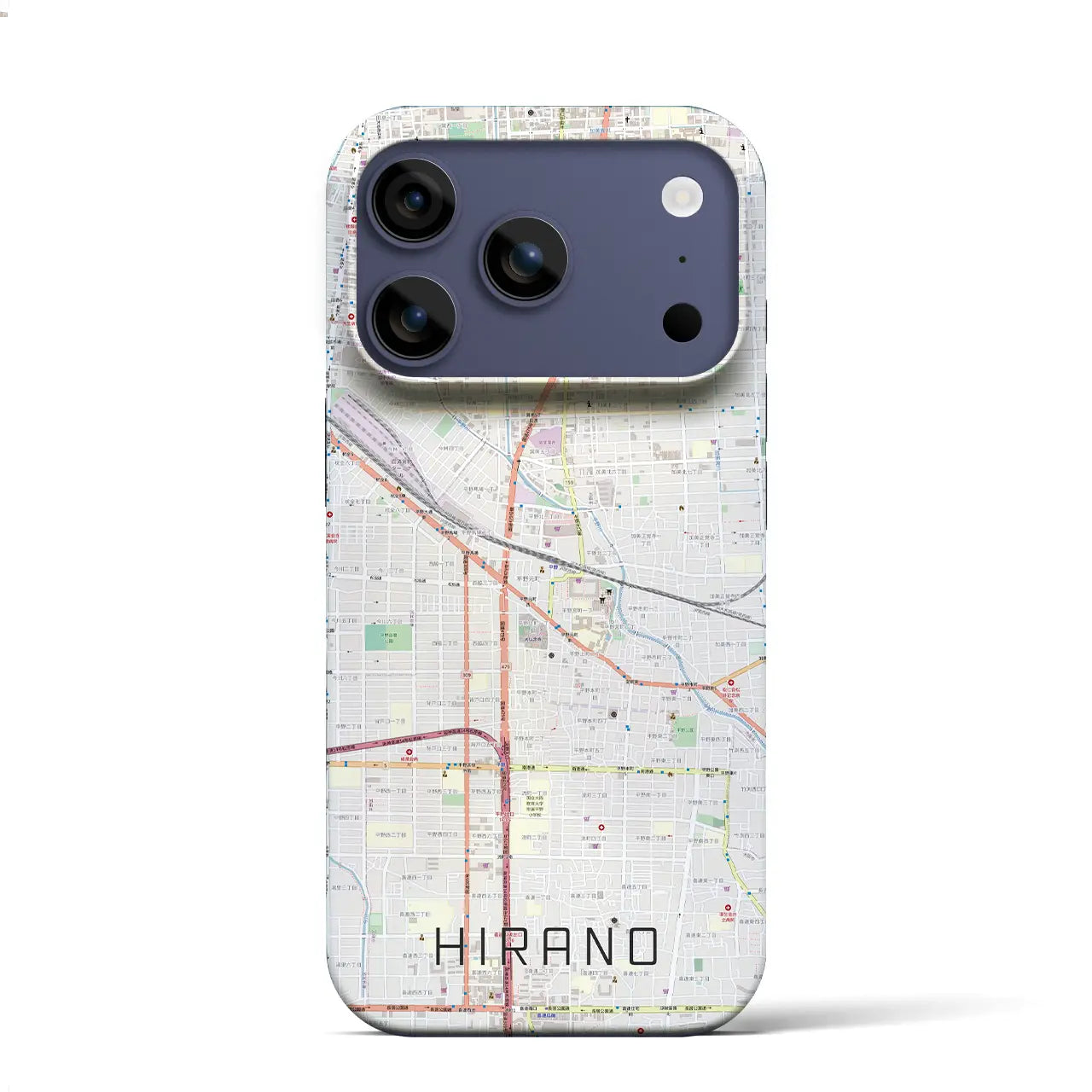 【平野（大阪府）】地図柄iPhoneケース（バックカバータイプ）ナチュラル・iPhone 17 Pro Max 用