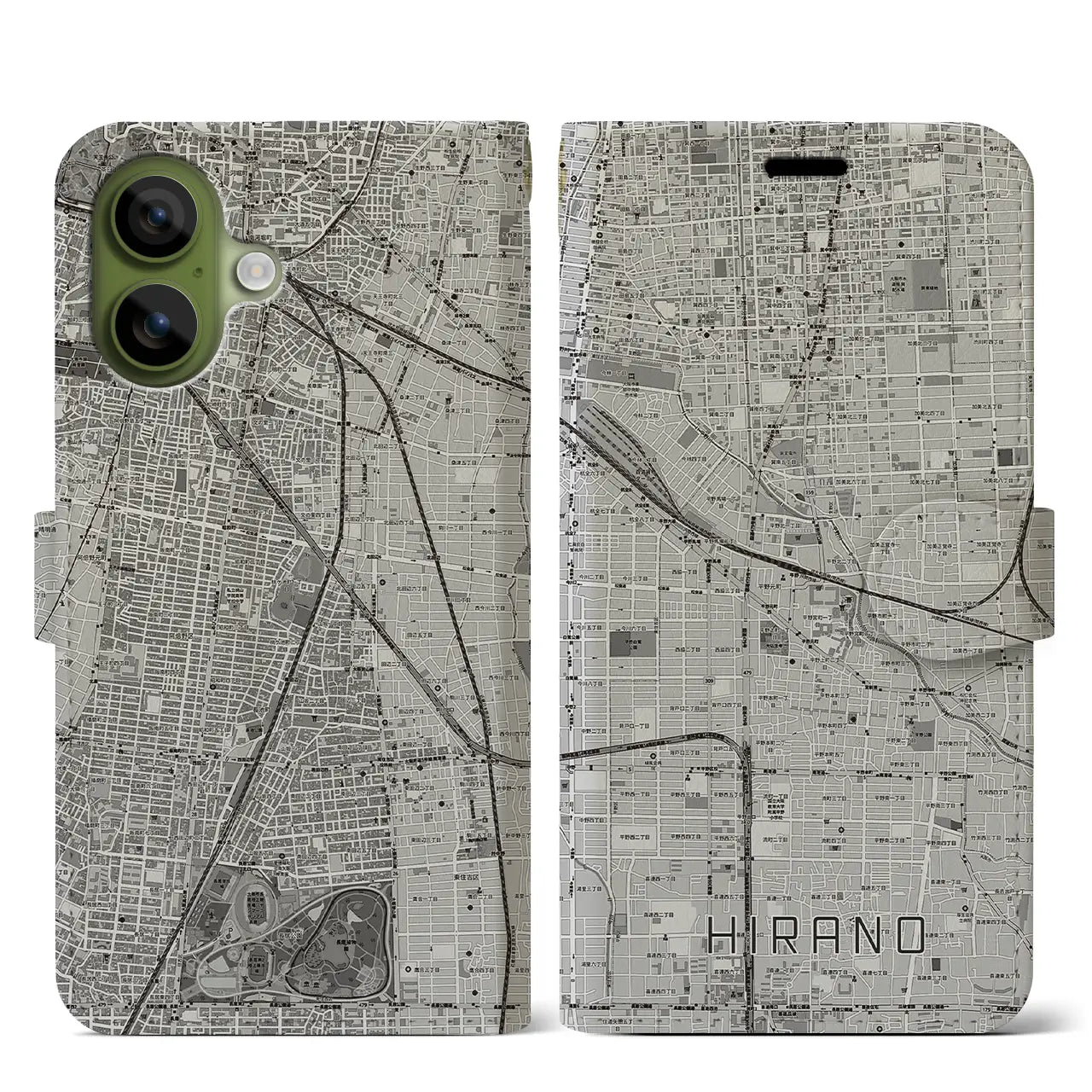 【平野（大阪府）】地図柄iPhoneケース（手帳タイプ）