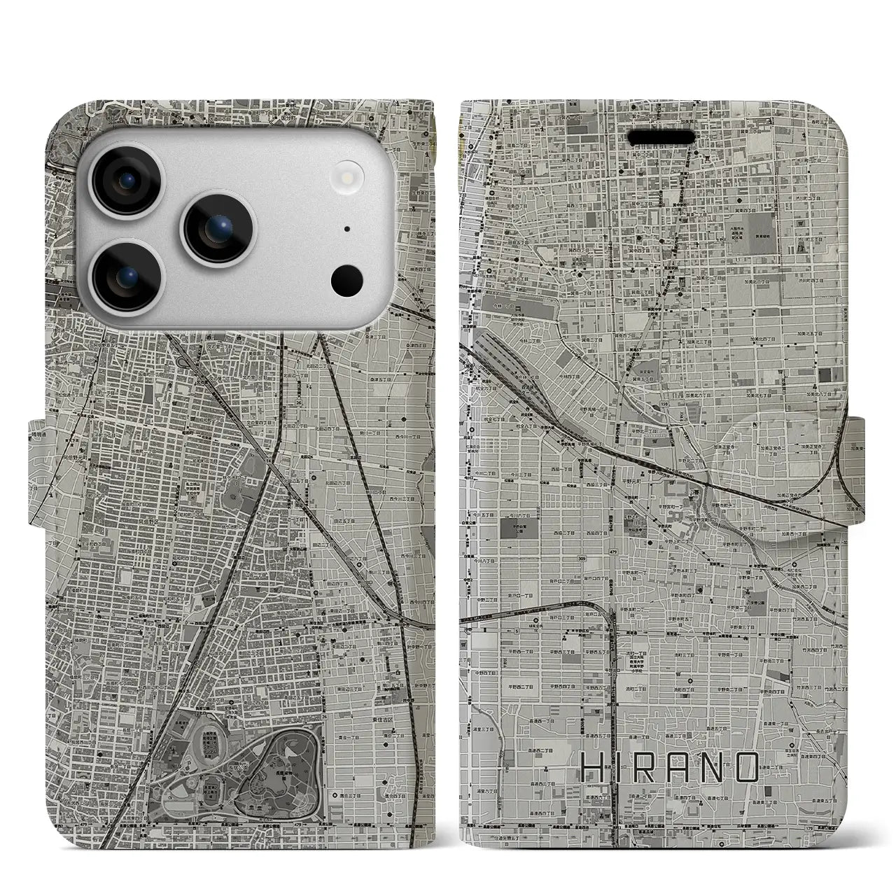 【平野（大阪府）】地図柄iPhoneケース（手帳タイプ）